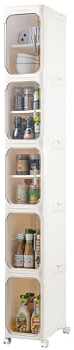 5-Tier Narrow Storage Cabinet Slim Bathroom Tall Skinny Organizer,Beige