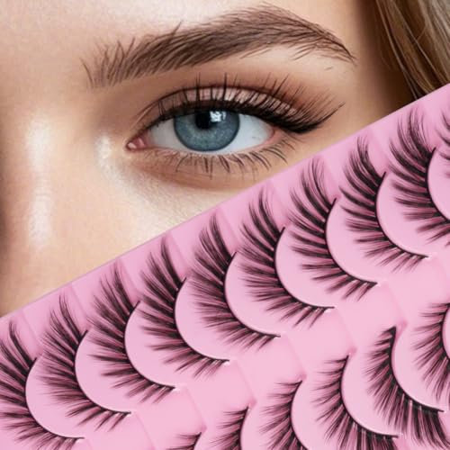 LOPHE 10 Paires de Faux Cils 3D Oeil de Chat, Volume Russe Extrême - Cils Artificiels Réutilisables,Utilisations avec Effet Racines Denses & Pointe Effilée,(W0806-F)