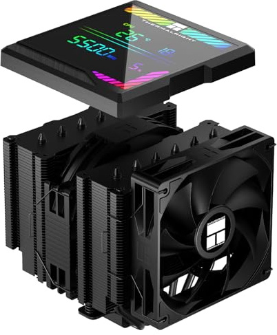 TR-Thermalright Peerless Assassin 140 Digital Black CPU, doble torre con 6 heatpipes, ventilador de doble CPU, 1850 rpm, cubierta superior de placa de pantalla digital magnética, para AM5/LGA1851