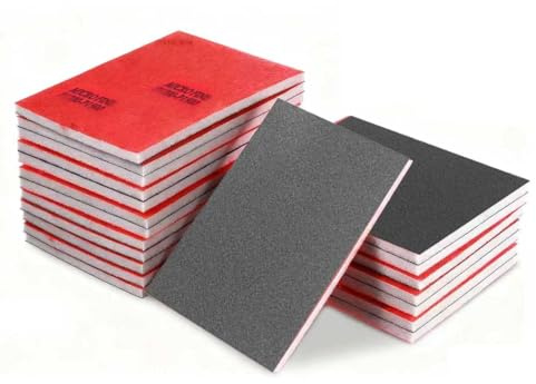 20 Pcs Sanding Sponge Set,180-3000 Grit Sanding Pads Assortment,Wet and Dry Dual-Use Grit Sandpaper,Reusable Foam Sandpaper Blocks for Model Drywall Metal Wood Furniture Polishing Grinding (Red Black)