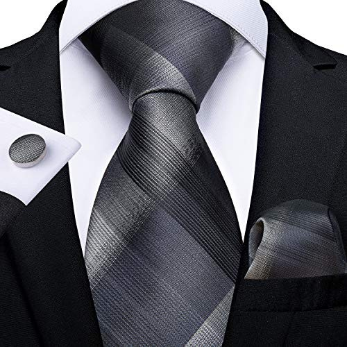 DiBanGu Men's Silk Tie and Lapel Pin Brooch Set Woven Pocket Square Cufflinks Paisley Stripe Solid Necktie Wedding Party Formal