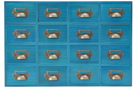 Cajonera de madera con cajones vintage, armario farmacéutico con 16 cajones, armario, escritorio, cajonera para hogares, oficinas, tiendas, color azul, 50 x 10 x 35 cm