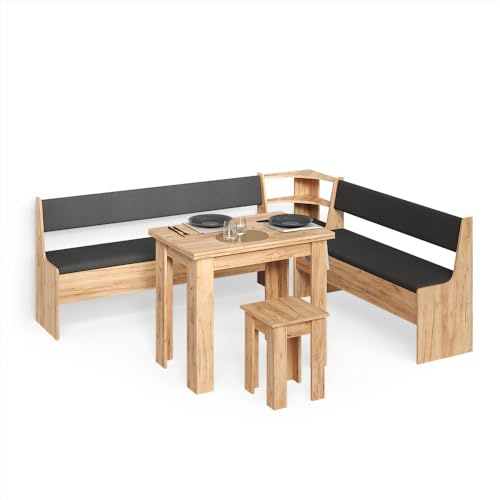 Livinity Gruppo panca ad angolo Tiberio, Rovere dorato, 210 x 180 cm con tavolo