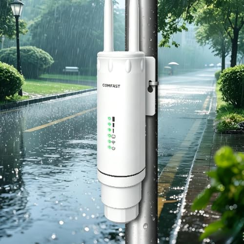 COMFAST Outdoor Point d'accès AC1200 Repeteur WiFi Exterieur avec 24V PoE Port Ethernet, IP66, Double Bande 5G&2.4GHz Amplificateur WiFi Exterieur 802.11ac, MU-MIMO