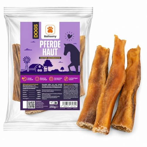 Balloony.pet Peau de cheval pour chien – Friandise à mâcher hypoallergénique idéale pour les chiens allergiques et sensibles – Article à mâcher naturel séché à l'air, sans céréales (250 g)