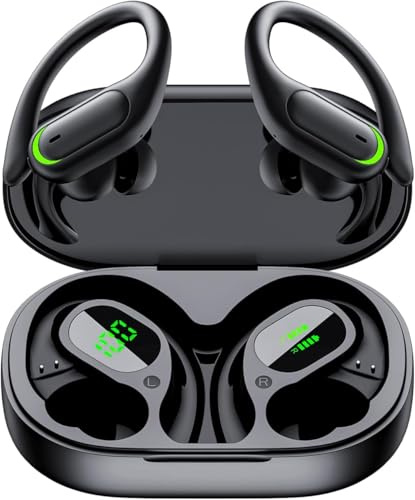 Auriculares Inalambricos Deportivos, Auriculares Bluetooth 5.4 HiFi Estéreo, Pantalla LED, 60H Cascos Inalambricos Bluetooth con Reducción de Ruido ENC y 4 HD Mic, IP7 Impermeable Cascos para Running