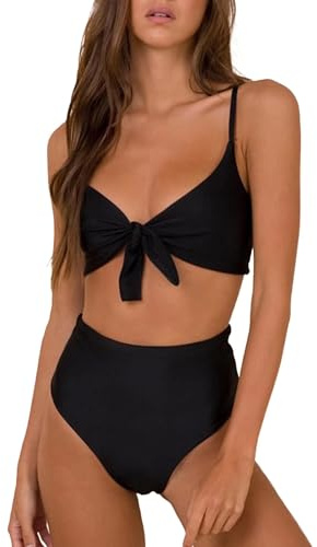 Blooming Jelly Womens High Waisted Bikini Set Tie Knot High Rise Two Piece Swimsuits Bathing Suits 2026 (Large, Black)