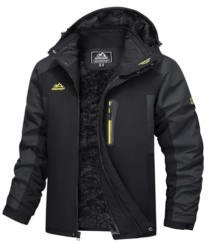 TACVASEN Giacca Invernale Uomo Giacca Sci Uomo Giacche Impermeabile Softshell Casual Winter Jacket Men Giubbotto Lavoro Antivento Nero Grigio, XL