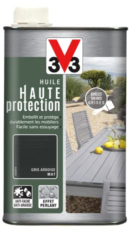 V33 Huile mobilier haute protection opaque, Gris ardoise 1L