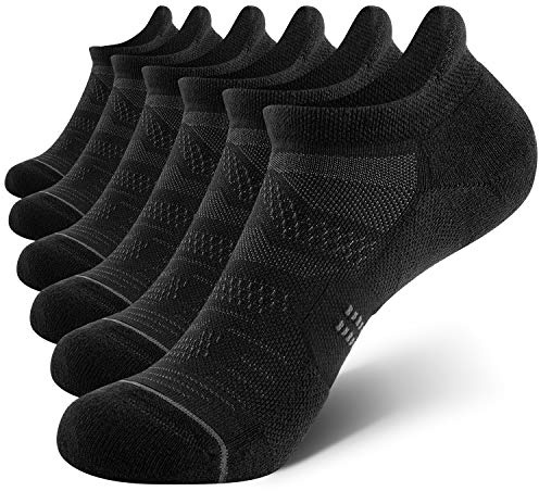 CS CELERSPORT 6 Pack Women's Ankle Running Socks Cushioned Low Cut Tab Athletic Socks, Black, Medium