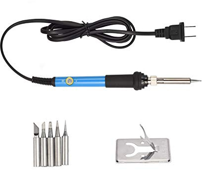 TXINLEI Electronics Soldering Iron Kit，60W 110V Adjustable Temperature Welding Tool Set, 5pcs Different Soldering Tips, Stand