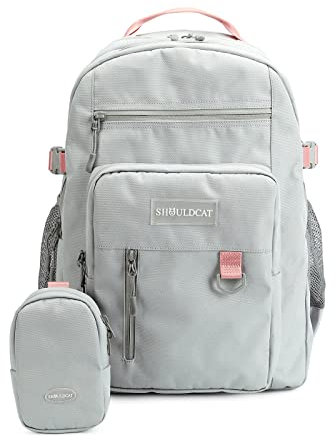 FANDARE Beiläufig Rucksack Schulrucksack Schulranzen Daypacks mit 15.6 Zoll Laptopfach Schultaschen mit Handytasche Mädchen Junge Kinderrucksack für Universität Reisen Freizeit Graues Rosa