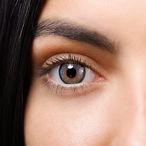 Kontaktlinsen farbig grau ohne Stärke | graue farbige Jahreslinsen | weiche Linsen soft Hydrogel | 2 Stück Farblinsen + Linsenbehälter | 0.0 Dioptrien | natürliche Farben | Diamond Allure Gray