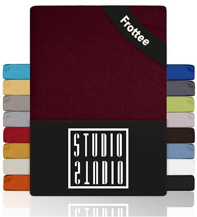 STUDIO Basic Frottee Spannbettlaken 90x200cm – weiches Frottee-Spannbetttuch aus 80 % Baumwolle & 20 % Polyester – Bordeaux – Öko-Tex Zertifiziert, bügelfrei & elastisch – für Matratzen 15–25cm