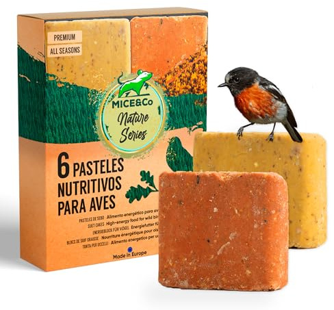 Mice&Co Gâteaux de Suif Naturels pour Oiseaux Sauvages - Nourriture Nutritive avec Graines de Millet et Cacahuètes, Blocs de Graisse Résistants pour Jardin, Pack 6 Unités