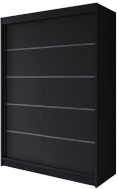 Easy4You P4 150 cm Schwarz Schiebetüren Kleiderschrank 150x200x58 cm Schlafzimmermöbel, Aufbewahrung - Mehrzweckschrank - Farbe: Schwarz