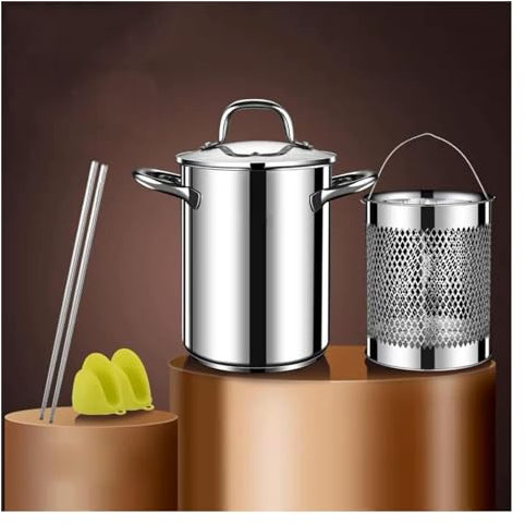 UNbit Pasta Pots 304 Stainless Steel Asparagus Pot, Vegetable Steamer Spaghetti Pasta Stovetop Cooker with Removable Basket and Visible Lid, Oil Deep Fry Pan, 4L, 17cm, Silver Pot