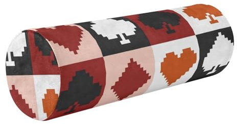 Amooorous Nackenrolle, rotes und schwarzes Pixel-Poker-Nackenrolle, rundes Kissen, dekoratives Zylinderkissen, dekoratives Nackenkissen mit Reißverschluss