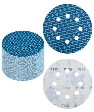 Schleifpapier 125mm Klett Körnung 120, 32 Stück Exzenter Schleifpads 125mm Schleifscheiben für Poliermaschine Schleifmaschine(Blau)