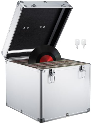 Youyijia Record Storage Box 12 Vinyl LP Storage Box Case Aluminum Portable Lockable DJ Flight Carry Case Holds 100pcs Albums Vinyl Record Storage LP Storage Case (Silver)
