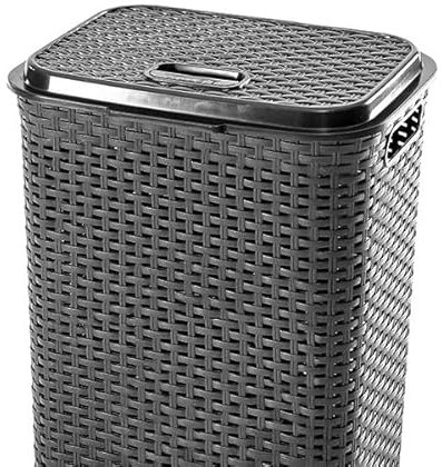 Cesto para Ropa Sucia - Envio 24h - con Asas y Tapa, pongotodo Rattan de plástico, Cubo para Colada, Almacenaje de productos, juguetes. Ligero y Resistente (Gris, 50 L)