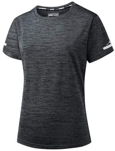 Peakwell Donna Maglietta Sportiva T-Shirt Traspirante Top Manica Corta Camicie da Corsa Shirt Funzionali, Nero, XXL