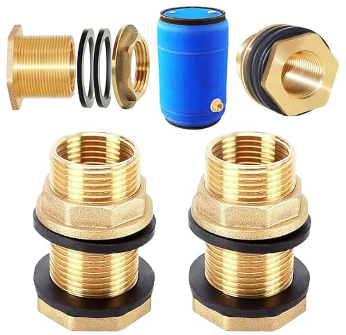 Begpoee 2 Piezas Conector de Tanque de Agua de Latón, Con Rosca Exterior de 1/2 Pulgadas x Rosca Interior de 3/8 Pulgadas, Para Grifos, Baldes y Tanques de Agua(Amarillo)