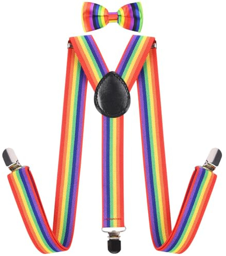 AOOWU Corbata de Lazo Arcoíris con Clips, Tirantes Elásticos Forma de Y Ajustable para Fiestas y Eventos de Orgullo