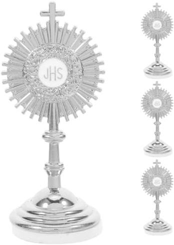 Veemoon 4 Crucifijos Católicos De Pie Cruz Religiosa Con Base De Mesa Mini Cruz Decorativa De Metal Para Tarta De Comunión Custodia Católica Del Santísimo Sacramento Crucifijo De
