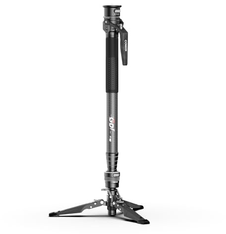 COMAN Monopod de fibra de carbono de elevación con un solo clic, monopié de cámara M1 Pro con pies, trípode de viaje ligero de 65 pulgadas con bloqueo de pie de liberación rápida para cámara, DSLR