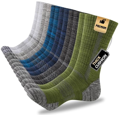 Heatuff Men's Crew Work Boot Socks 6 Pairs, Thick Cotton Cushioned Socks, Moisture Wicking for Work, Construction & Outdoor