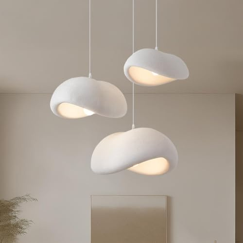 HEYUN Wabi-Sabi Pendellampa E27 Modern Japansk Stil Höjdjusterbar För Matsalsbord, Vardagsrum, Sovrum, Kök, Café, Hall - Vit Fågelbo Design Kreativ Kristallkrona(30+40+50cm)