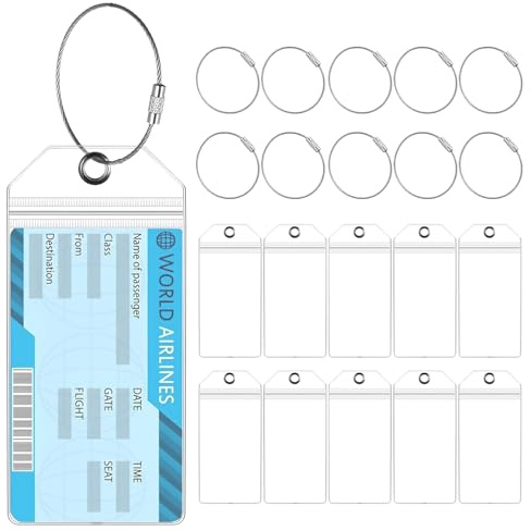 11 PzEtichette Bagaglio Crociera, Etichette per Valigie da Crociera, Etichette Trasparenti Impermeabili per Viaggi Aerei, con Cinturino in Metallo per Etichetta per Valigia, 19 x 9 cm/Argento
