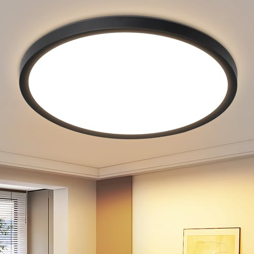 Laittiin LED-taklampa för badrum - 30 cm svart dimbar lampa 24 W rund korridor lampa IP44 vattentät köksbelysning, 3 000–6 500 K, för balkong, hall