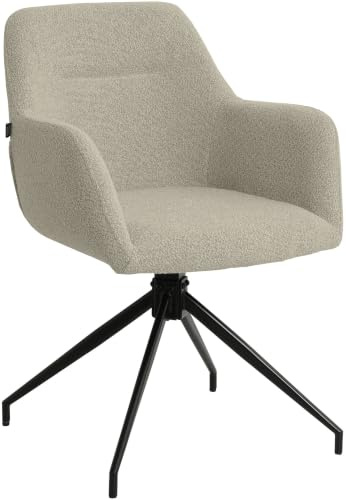 CLP Sedia da Pranzo Girevole Merlinda 360° in Tessuto Teddy, Poltroncina Imbottita con Braccioli Colore:tortora
