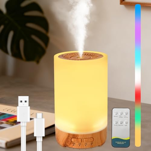 Diffuseur D'huiles Essentielles, 150ml Ultrasonique Diffuseur Arômes avec Télécommande 7 Couleurs LED Humidificateur d'air Diffuseur de Parfum Electrique pour Chambre, Spa, Yoga, Salon