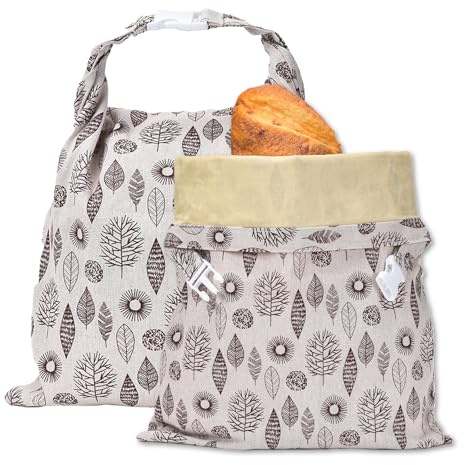 PORFOYO Sacchetti per il Pane in Lino, 2 Pezzi, 43 x 30 cm, Riutilizzabili, con Fodera Interna per Conservare il Pane Fatto in Casa