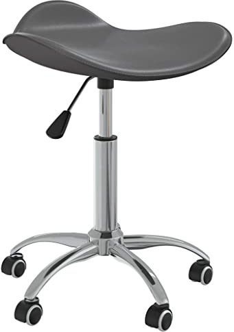 Kaloriko Tabouret roulant de coiffeur gris en cuir synthétique réglable en hauteur et pivotant avec roulettes 44 x 44 x 46-57 cm Tabouret pour salon, barbier, homme et femme, rembourré confortable