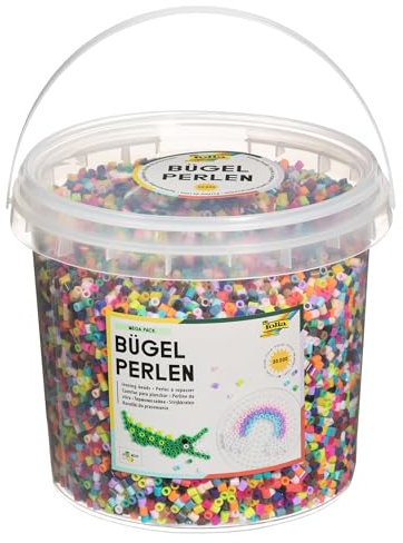 folia 73219 - Bügelperlen im Eimer, 30.000 Stück sortiert in 22 verschiedenen Farben, Durchmesser ca. 5 mm, tolle Ergänzung zu den Stiftplatten