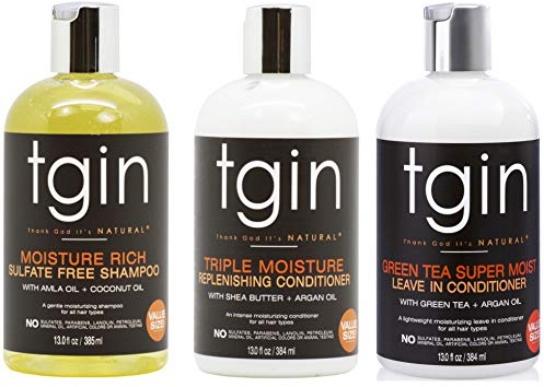 tgin Moisture Rich Sulfate Free Shampoo, Triple Moisture Replenishing Conditioner & Green Tea Super Moist Leave-in Conditioner Set - Moisturizing, Detangle