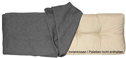 LILENO HOME Palettenkissen Bezug Grau - Ersatzbezug für Rückenkissen 120 x 40 x 16-20 cm - Polster Bezug für Europaletten - Palettenkissen Outdoor Hülle für Palettenmöbel