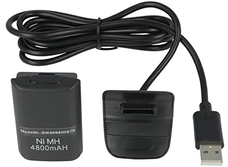 vhbw Play & Charge Kit kompatibel mit Microsoft Xbox 360 Controller - 1x Ladekabel, 1x Akku, Schwarz