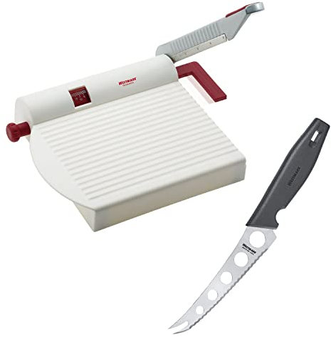 Westmark Kit à Fromage, 2 pièces : 1 Appareil Coupe-Fromage + 1 Couteau à Fromage, épaisseur de Coupe variable, Acier inoxydable/aluminium/plastique, Fromarex, Blanc/rouge/argenté/noir, 700022E6
