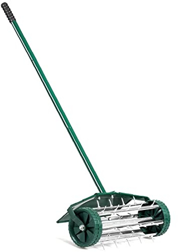 Happytools Rolling Lawn Aerator, Grass Dethatching Manual Aeration Tool with 50 Inch Handle & Fender, Gardening Lawn Care Aerators for Yard Garden Lawn