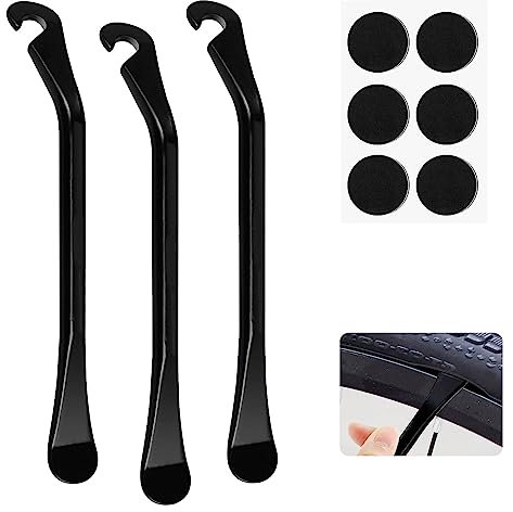 RUCUDIM Fahrrad Reifen Wechseln Werkzeug, Reifenheber Fahrrad, 3 Stück Metall Reifenheber, Montierhebel Werkzeug Kohlenstoffstahl, Fahrradreifen Reparatur Werkzeug Set mit 6 Stück Reifen Flicken