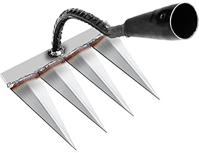 Rastrillo de jardín - Rastrillo de jardín Tradicional, rastrillo metálico de Acero al Carbono, Rastrillo para Hojas, Rastrillo de púas, para desherbar/desbrozar/sembrar Acero de 4 Dientes (sin Palo)