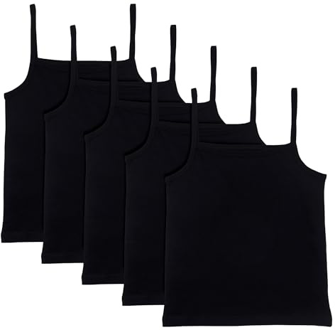 The Essentials Wardrobe Girls TEW 5 Pack Cami Vests - 6/7 YRS - Black