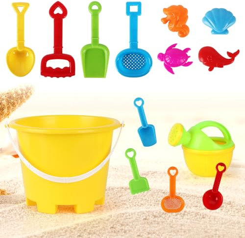 LUFEIS Sandspielzeug Set, 14PCS Strandspielzeug für Kinder, Sandkasten Set, Sanspielzeugset, mit Eimer, Schaufel, Sandformen, Gießkanne, Sandkasten Spielzeug für ab 1 Jahre Mädchen Junge