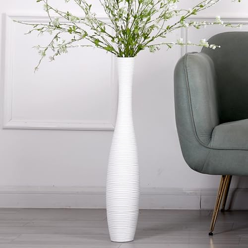 Leewadee Jarrones Decorativos Grandes - Floreros Altos Modernos para Flores O Pampas, 65 cm, Blanco, Resina