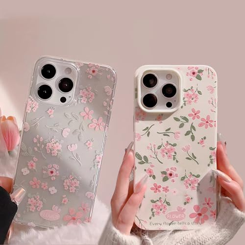 [2-Pack] Mobilskal för iPhone 12/12 Pro Blommor (1 Vit + 1 Transparent) | Flexibel TPU Stöttåligt Skal, Aesthetic Cottagecore Floral Design för Kvinnor & Tjejer